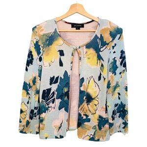 St John Cardigan Knit Ribbed Floral Print Medium Old Money Country Club Luxury